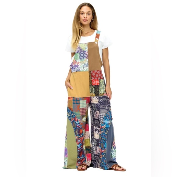 Yak N Yeti Pants - Yak&Yeti Size:S/M -NEW- Boho Patchwork Wide Leg Overalls